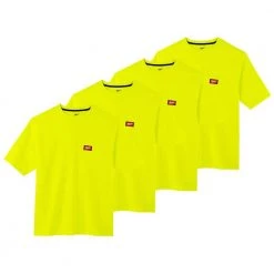 Milwaukee Men's Large High Visibility Heavy-Duty Cotton/Polyester Short-Sleeve Pocket T-Shirt (4-Pack)