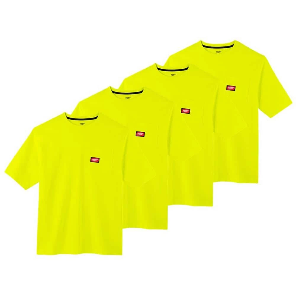 Milwaukee Men's Large High Visibility Heavy-Duty Cotton/Polyester Short-Sleeve Pocket T-Shirt (4-Pack) 1 Milwaukee Men's Large High Visibility Heavy-Duty Cotton/Polyester Short-Sleeve Pocket T-Shirt (4-Pack)