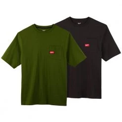 Milwaukee Men's 2X-Large Olive Green and Black Heavy-Duty Cotton/Polyester Short-Sleeve Pocket T-Shirt (2-Pack)