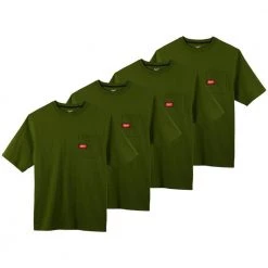 Milwaukee Men's 2X-Large Olive Green Heavy-Duty Cotton/Polyester Short-Sleeve Pocket T-Shirt (4-Pack)