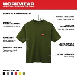 Milwaukee Men's 3X-Large Olive Green Heavy-Duty Cotton/Polyester Short-Sleeve Pocket T-Shirt -Workwear Sales Store milwaukee t shirts 601og 3x 40 1000