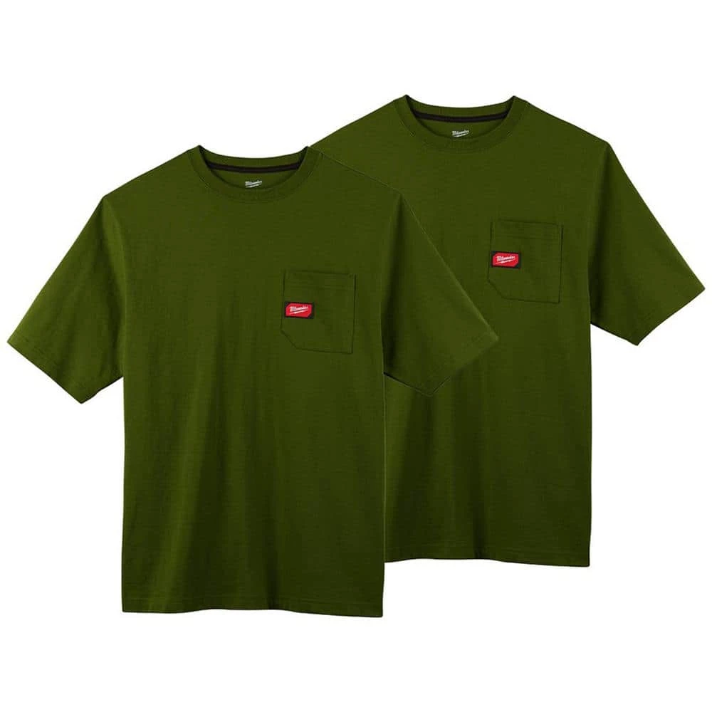 Milwaukee Men's Large Olive Green Heavy-Duty Cotton/Polyester Short-Sleeve Pocket T-Shirt (2-Pack) 1 Milwaukee Men's Large Olive Green Heavy-Duty Cotton/Polyester Short-Sleeve Pocket T-Shirt (2-Pack)