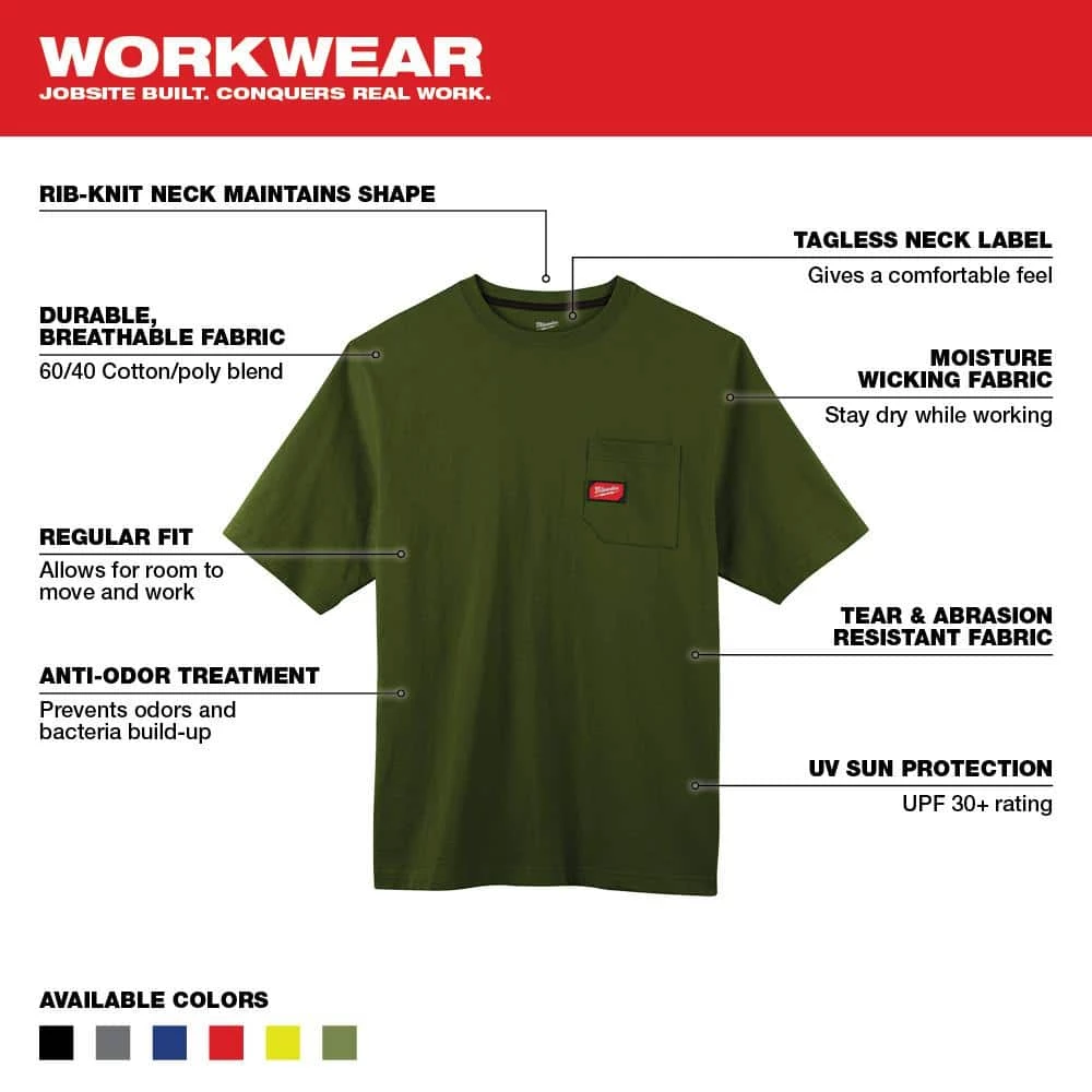 Milwaukee Men's Large Olive Green Heavy-Duty Cotton/Polyester Short-Sleeve Pocket T-Shirt (4-Pack) 3 Milwaukee Men's Large Olive Green Heavy-Duty Cotton/Polyester Short-Sleeve Pocket T-Shirt (4-Pack) - Image 3