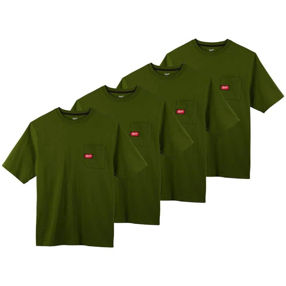 Milwaukee Men's X-Large Olive Green Heavy-Duty Cotton/Polyester Short-Sleeve Pocket T-Shirt (4-Pack) 1 Milwaukee Men's X-Large Olive Green Heavy-Duty Cotton/Polyester Short-Sleeve Pocket T-Shirt (4-Pack)