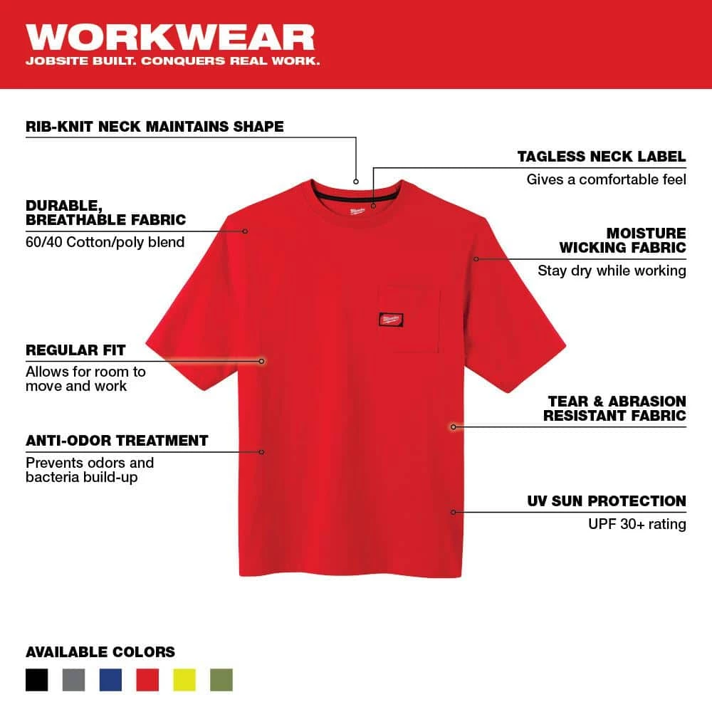Milwaukee Men's 3X-Large Red Heavy-Duty Cotton/Polyester Short-Sleeve Pocket T-Shirt 3 Milwaukee Men's 3X-Large Red Heavy-Duty Cotton/Polyester Short-Sleeve Pocket T-Shirt - Image 3