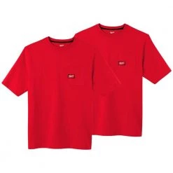 Milwaukee Men's Large Red Heavy-Duty Cotton/Polyester Short-Sleeve Pocket T-Shirt (2-Pack)