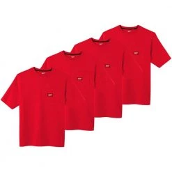 Milwaukee Men's Large Red Heavy-Duty Cotton/Polyester Short-Sleeve Pocket T-Shirt (4-Pack)