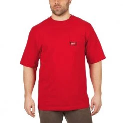 Milwaukee Men's Medium Red Heavy-Duty Cotton/Polyester Short-Sleeve Pocket T-Shirt (2-Pack) -Workwear Sales Store milwaukee t shirts 601r m x2 66 1000