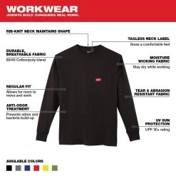 Milwaukee Men's Large Black Heavy Duty Cotton/Polyester Long-Sleeve Pocket T-Shirt -Workwear Sales Store milwaukee t shirts 602b l 40 1000