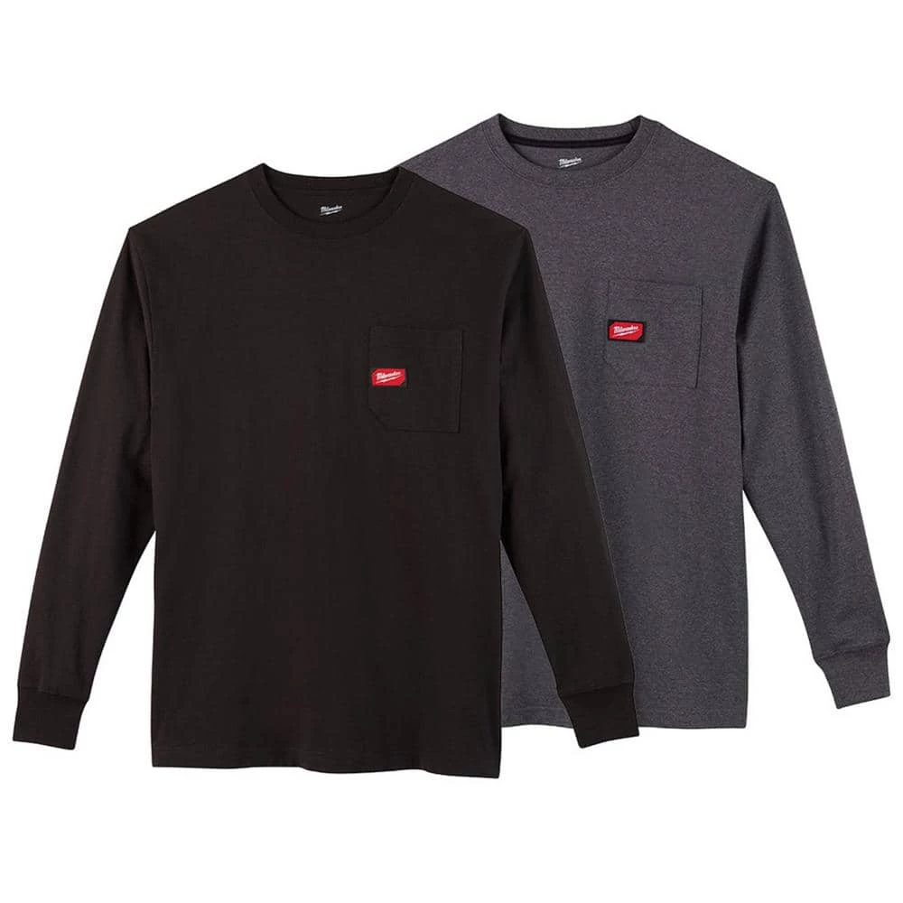 Milwaukee Men's Large Black and Gray Heavy-Duty Cotton/Polyester Long-Sleeve Pocket T-Shirt (2-Pack) 1 Milwaukee Men's Large Black and Gray Heavy-Duty Cotton/Polyester Long-Sleeve Pocket T-Shirt (2-Pack)