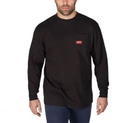 Milwaukee Men's Large Black Heavy Duty Cotton/Polyester Long-Sleeve Pocket T-Shirt