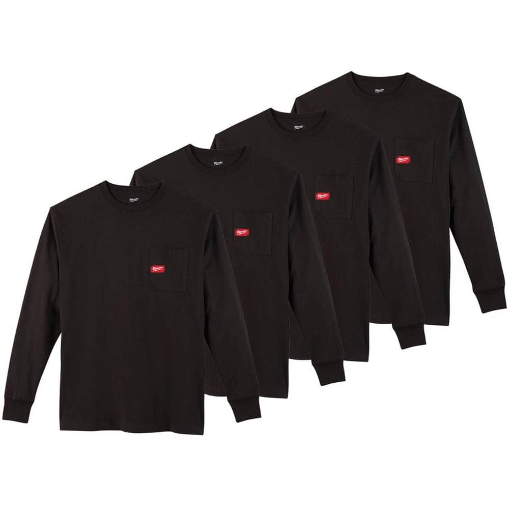 Milwaukee Men's Large Black Heavy-Duty Cotton/Polyester Long-Sleeve Pocket T-Shirt (4-Pack) 1 Milwaukee Men's Large Black Heavy-Duty Cotton/Polyester Long-Sleeve Pocket T-Shirt (4-Pack)