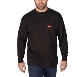 Milwaukee Men's X-Large Black Heavy Duty Cotton/Polyester Long-Sleeve Pocket T-Shirt