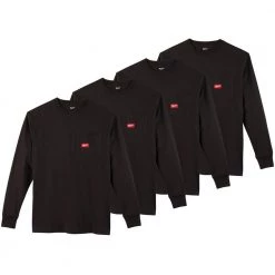Milwaukee Men's X-Large Black Heavy-Duty Cotton/Polyester Long-Sleeve Pocket T-Shirt (4-Pack)