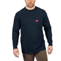 Milwaukee Men's 3X-Large Blue Heavy-Duty Cotton/Polyester Long-Sleeve Pocket T-Shirt