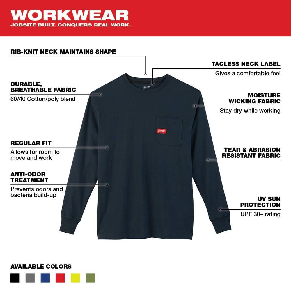 Milwaukee Men's Small Blue Heavy-Duty Cotton/Polyester Long-Sleeve Pocket T-Shirt 3 Milwaukee Men's Small Blue Heavy-Duty Cotton/Polyester Long-Sleeve Pocket T-Shirt - Image 3