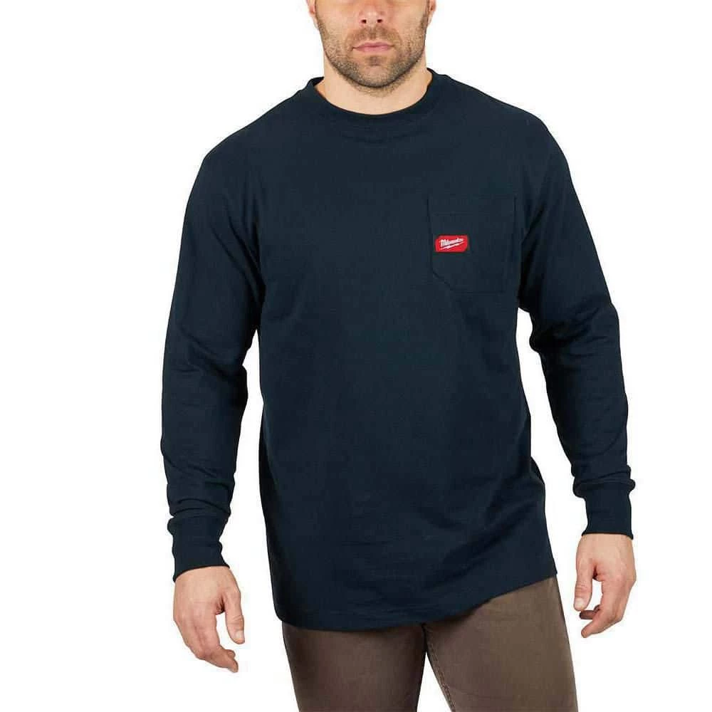 Milwaukee Men's Small Blue Heavy-Duty Cotton/Polyester Long-Sleeve Pocket T-Shirt 1 Milwaukee Men's Small Blue Heavy-Duty Cotton/Polyester Long-Sleeve Pocket T-Shirt