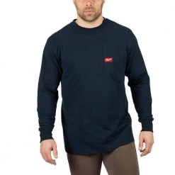 Milwaukee Men's X-Large Blue Heavy-Duty Cotton/Polyester Long-Sleeve Pocket T-Shirt