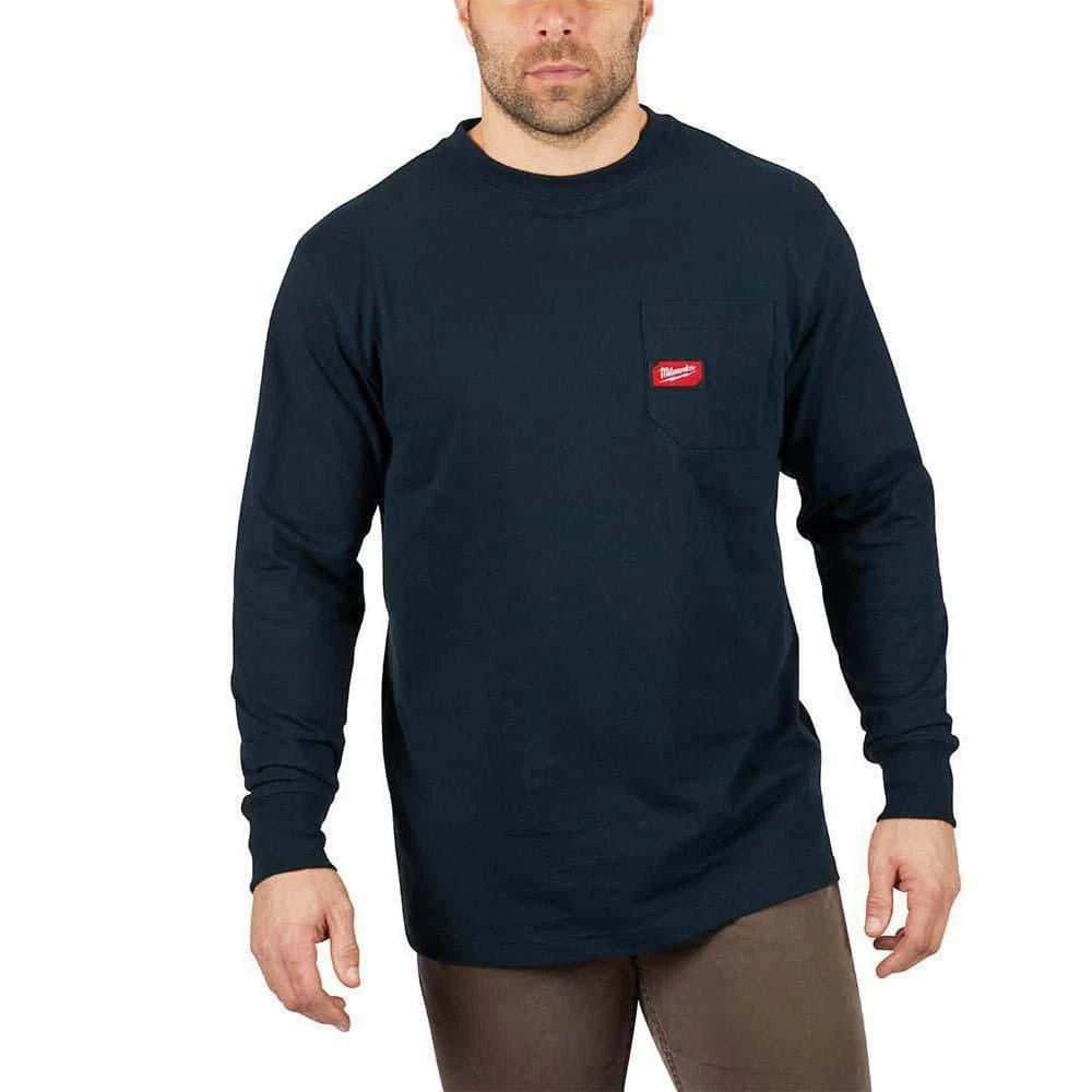 Milwaukee Men's X-Large Blue Heavy-Duty Cotton/Polyester Long-Sleeve Pocket T-Shirt 1 Milwaukee Men's X-Large Blue Heavy-Duty Cotton/Polyester Long-Sleeve Pocket T-Shirt