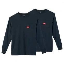Milwaukee Men's X-Large Blue Heavy-Duty Cotton/Polyester Long-Sleeve Pocket T-Shirt (2-Pack)