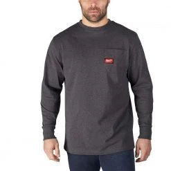 Milwaukee Men's Small Gray Heavy-Duty Cotton/Polyester Long-Sleeve Pocket T-Shirt