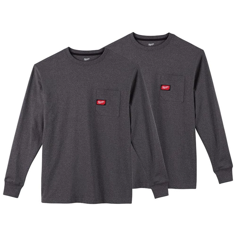 Milwaukee Men's X-Large Gray Heavy-Duty Cotton/Polyester Long-Sleeve Pocket T-Shirt (2-Pack) 1 Milwaukee Men's X-Large Gray Heavy-Duty Cotton/Polyester Long-Sleeve Pocket T-Shirt (2-Pack)