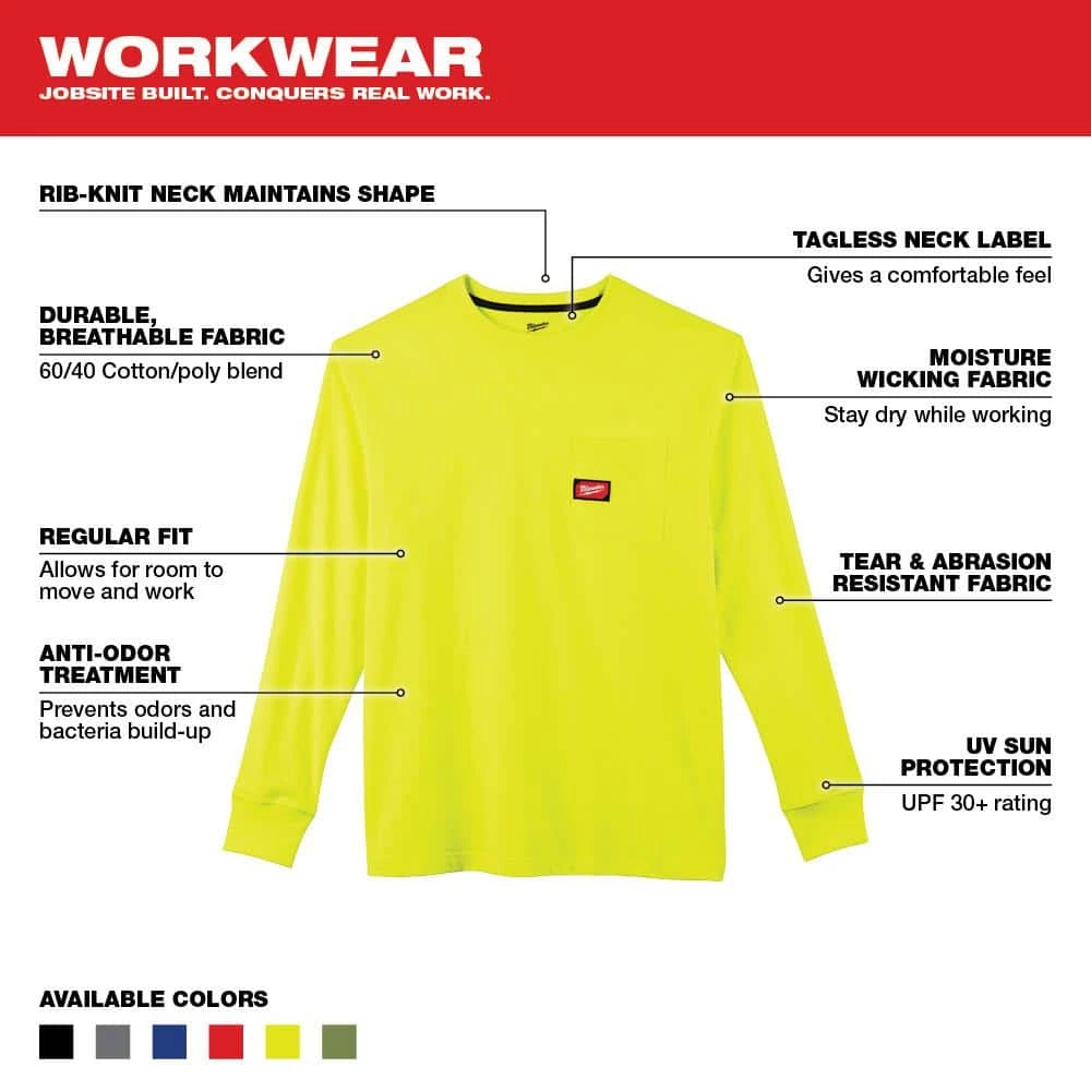 Milwaukee Men's 2X-Large High Visibility Heavy-Duty Cotton/Polyester Long-Sleeve Pocket T-Shirt 3 Milwaukee Men's 2X-Large High Visibility Heavy-Duty Cotton/Polyester Long-Sleeve Pocket T-Shirt - Image 3