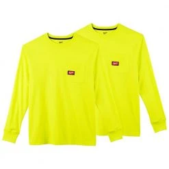 Milwaukee Men's 3X-Large High Visibility Heavy-Duty Cotton/Polyester Long-Sleeve Pocket T-Shirt (2-Pack)