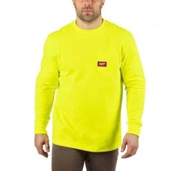 Milwaukee Men's Small High Visibility Heavy-Duty Cotton/Polyester Long-Sleeve Pocket T-Shirt