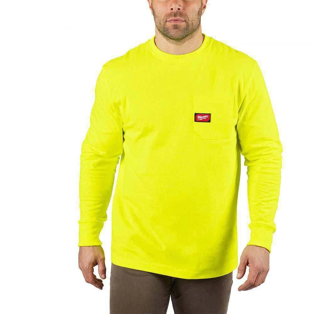 Milwaukee Men's X-Large High Visibility Heavy-Duty Cotton/Polyester Long-Sleeve Pocket T-Shirt 1 Milwaukee Men's X-Large High Visibility Heavy-Duty Cotton/Polyester Long-Sleeve Pocket T-Shirt