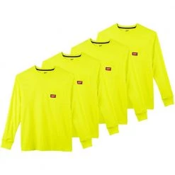Milwaukee Men's X-Large High Visibility Heavy-Duty Cotton/Polyester Long-Sleeve Pocket T-Shirt (4-Pack)