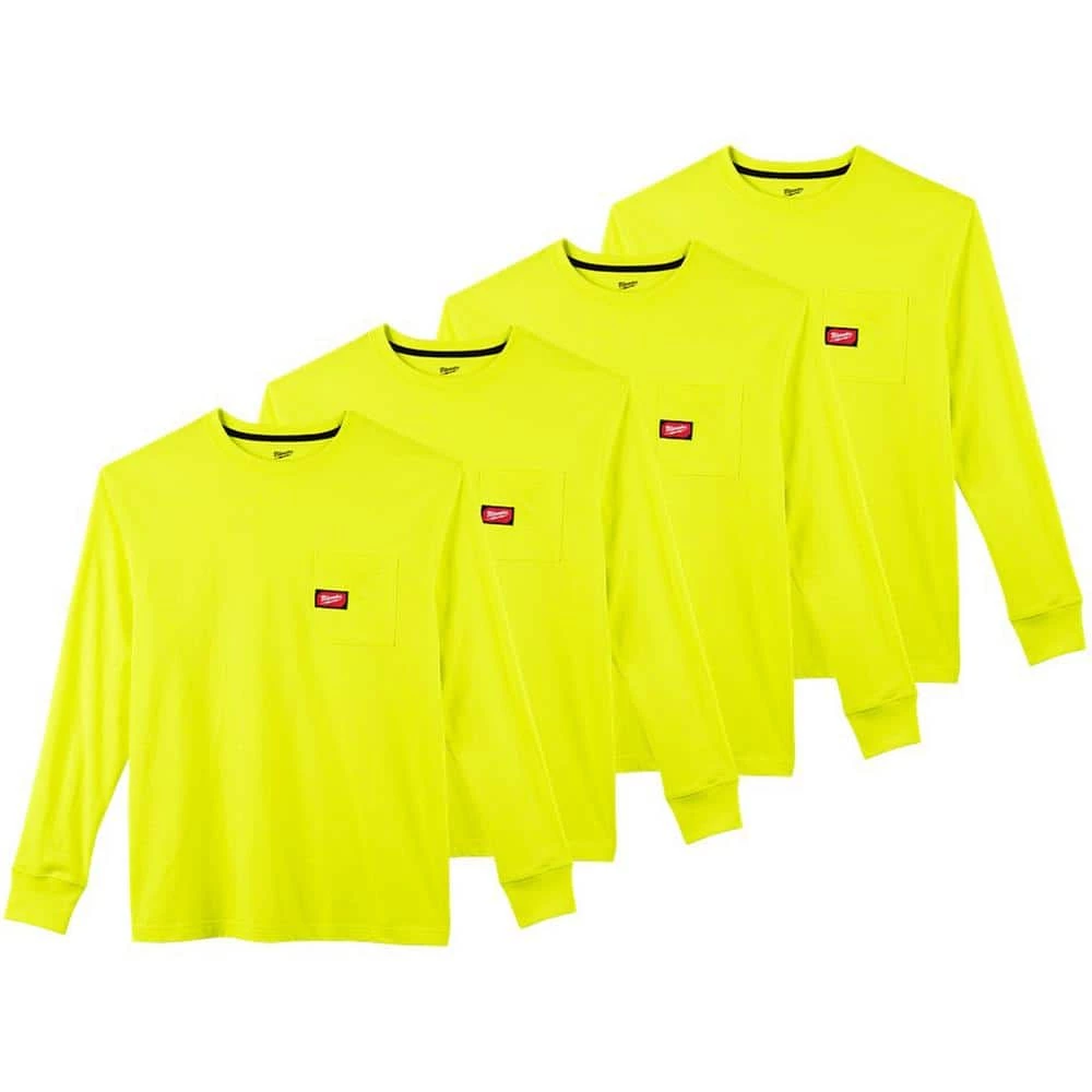 Milwaukee Men's X-Large High Visibility Heavy-Duty Cotton/Polyester Long-Sleeve Pocket T-Shirt (4-Pack) 1 Milwaukee Men's X-Large High Visibility Heavy-Duty Cotton/Polyester Long-Sleeve Pocket T-Shirt (4-Pack)
