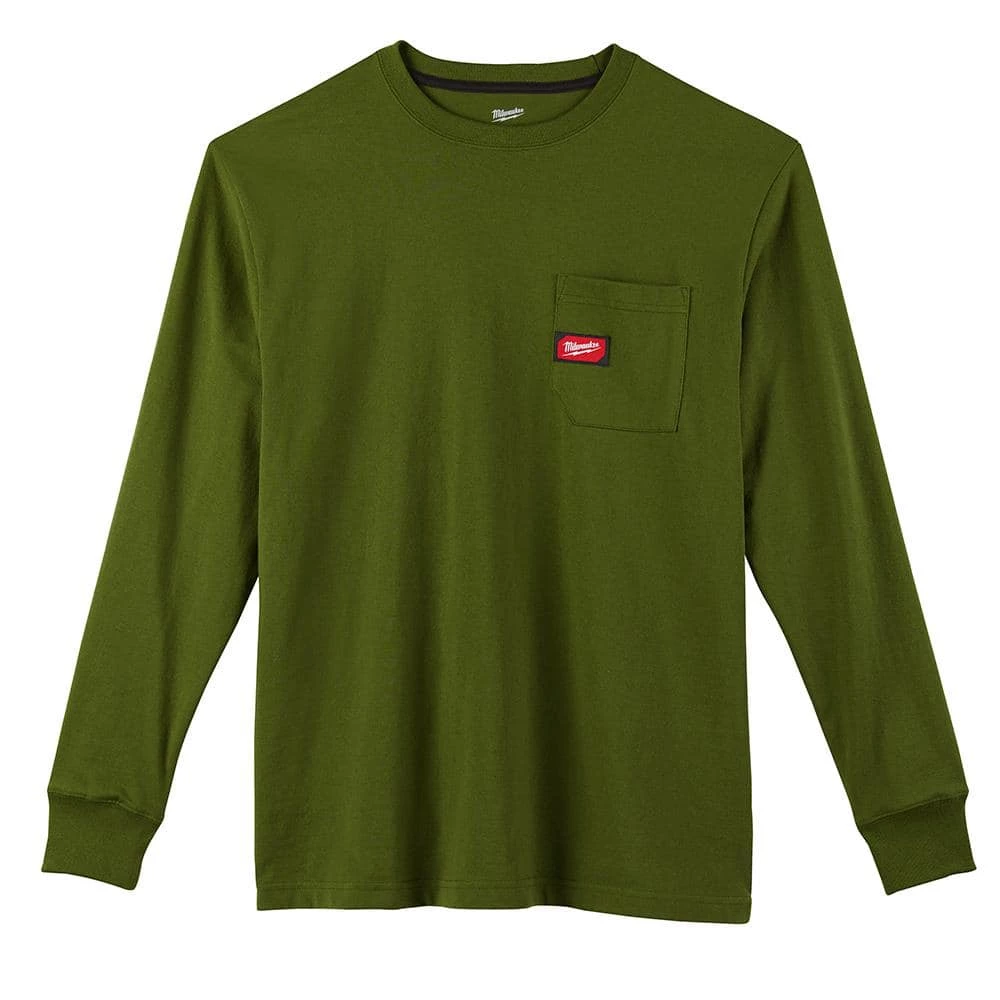 Milwaukee Men's 3X-Large Olive Green Heavy-Duty Cotton/Polyester Long-Sleeve Pocket T-Shirt 6 Milwaukee Men's 3X-Large Olive Green Heavy-Duty Cotton/Polyester Long-Sleeve Pocket T-Shirt - Image 6