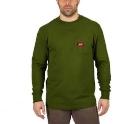 Milwaukee Men's Large Olive Green Heavy-Duty Cotton/Polyester Long-Sleeve Pocket T-Shirt
