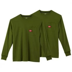Milwaukee Men's Large Olive Green Heavy-Duty Cotton/Polyester Long-Sleeve Pocket T-Shirt (2-Pack)