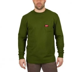 Milwaukee Men's Small Olive Green Heavy-Duty Cotton/Polyester Long-Sleeve Pocket T-Shirt
