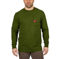 Milwaukee Men's X-Large Olive Green and Black Heavy-Duty Cotton/Polyester Long-Sleeve Pocket T-Shirt (2-Pack) -Workwear Sales Store milwaukee t shirts 602og xl 602b xl a0 1000