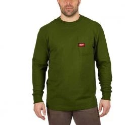 Milwaukee Men's X-Large Olive Green Heavy-Duty Cotton/Polyester Long-Sleeve Pocket T-Shirt