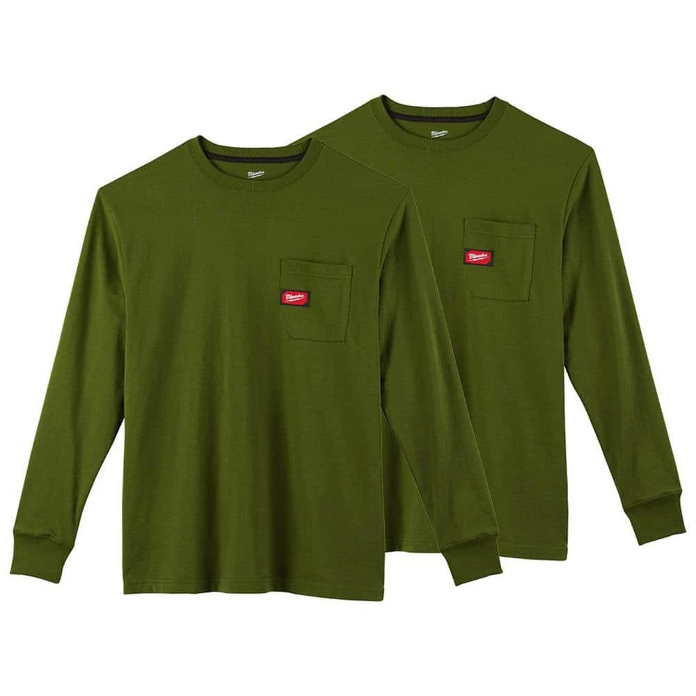 Milwaukee Men's X-Large Olive Green Heavy-Duty Cotton/Polyester Long-Sleeve Pocket T-Shirt (2-Pack) 1 Milwaukee Men's X-Large Olive Green Heavy-Duty Cotton/Polyester Long-Sleeve Pocket T-Shirt (2-Pack)