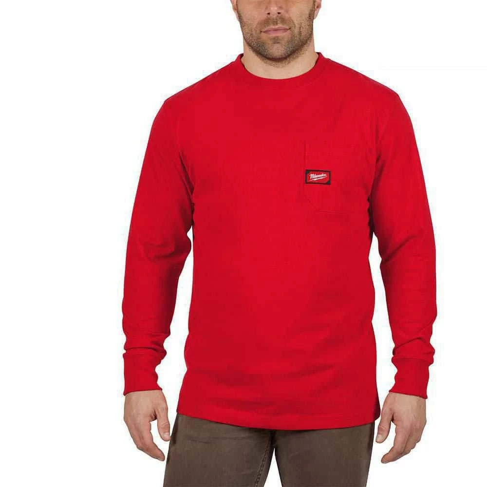 Milwaukee Men's 2X-Large Red Heavy-Duty Cotton/Polyester Long-Sleeve Pocket T-Shirt 1 Milwaukee Men's 2X-Large Red Heavy-Duty Cotton/Polyester Long-Sleeve Pocket T-Shirt