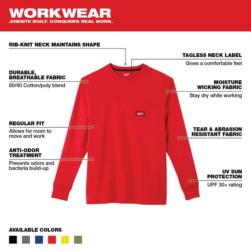 Milwaukee Men's 2X-Large Red Heavy-Duty Cotton/Polyester Long-Sleeve Pocket T-Shirt (2-Pack) 3 Milwaukee Men's 2X-Large Red Heavy-Duty Cotton/Polyester Long-Sleeve Pocket T-Shirt (2-Pack) - Image 3