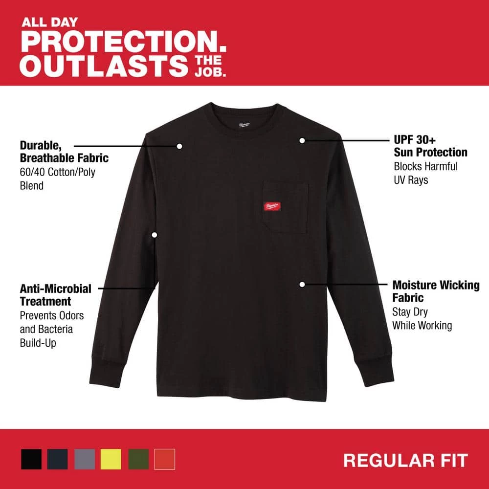 Milwaukee Men's 2X-Large Red Heavy-Duty Cotton/Polyester Long-Sleeve Pocket T-Shirt (2-Pack) 7 Milwaukee Men's 2X-Large Red Heavy-Duty Cotton/Polyester Long-Sleeve Pocket T-Shirt (2-Pack) - Image 7