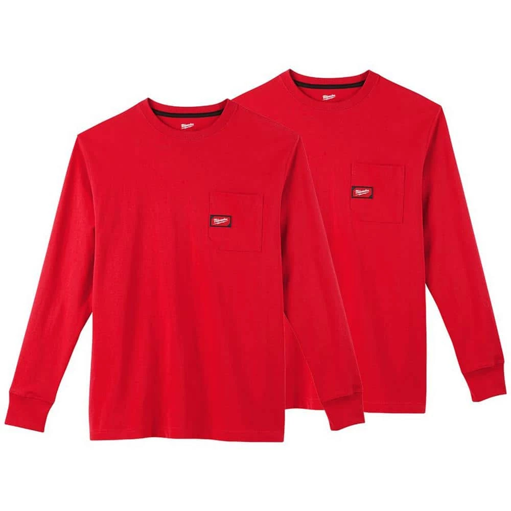 Milwaukee Men's Large Red Heavy-Duty Cotton/Polyester Long-Sleeve Pocket T-Shirt (2-Pack) 1 Milwaukee Men's Large Red Heavy-Duty Cotton/Polyester Long-Sleeve Pocket T-Shirt (2-Pack)