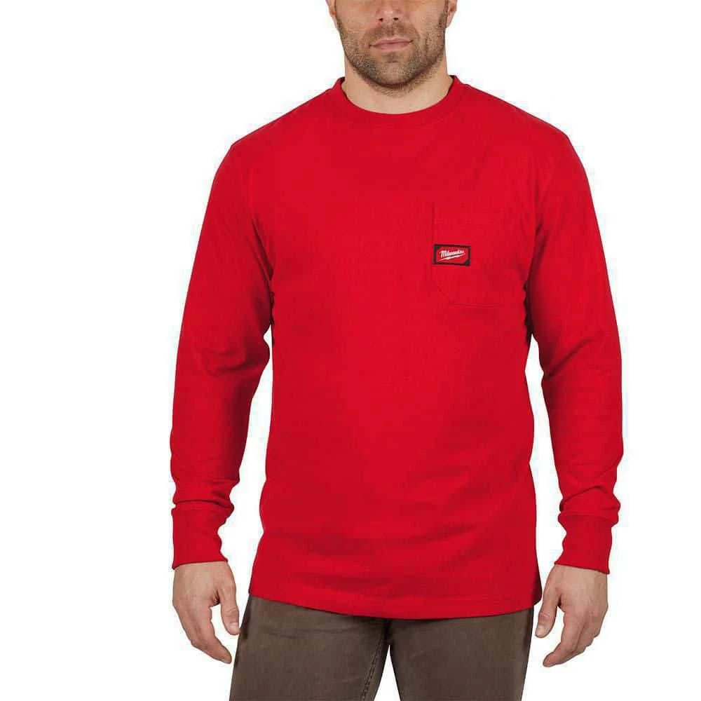 Milwaukee Men's Medium Red Heavy-Duty Cotton/Polyester Long-Sleeve Pocket T-Shirt 1 Milwaukee Men's Medium Red Heavy-Duty Cotton/Polyester Long-Sleeve Pocket T-Shirt
