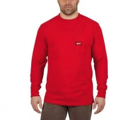 Milwaukee Men's Small Red Heavy-Duty Cotton/Polyester Long-Sleeve Pocket T-Shirt