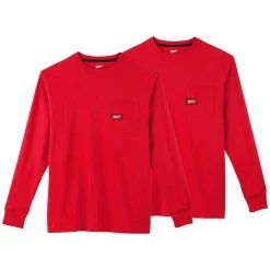 Milwaukee Men's X-Large Red Heavy-Duty Cotton/Polyester Long-Sleeve Pocket T-Shirt (2-Pack)