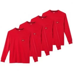 Milwaukee Men's X-Large Red Heavy-Duty Cotton/Polyester Long-Sleeve Pocket T-Shirt (4-Pack)