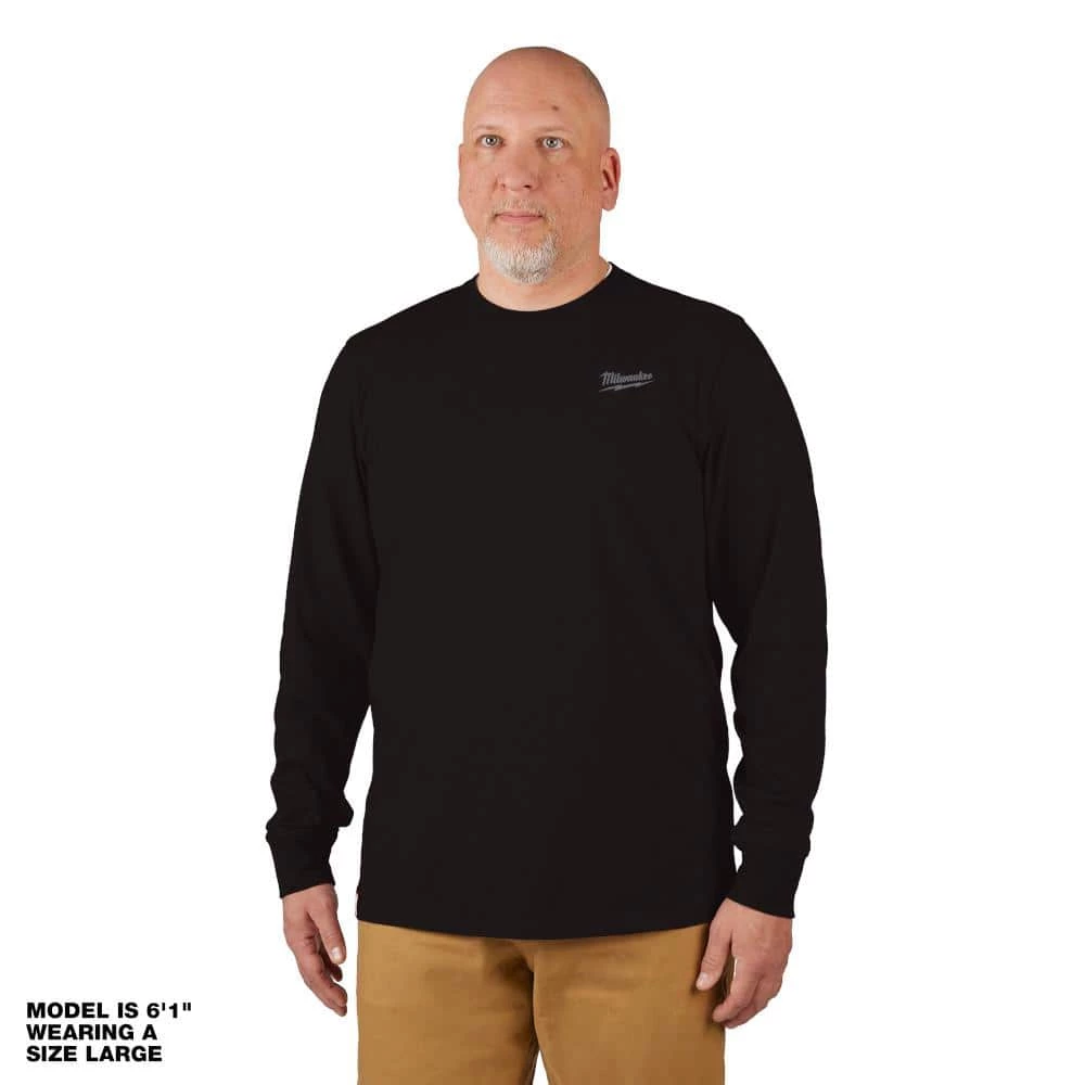 Milwaukee Men's X-Large Black Cotton/Polyester Long-Sleeve Hybrid Work T-Shirt 1 Milwaukee Men's X-Large Black Cotton/Polyester Long-Sleeve Hybrid Work T-Shirt