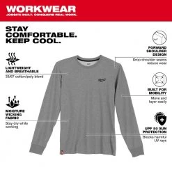 Milwaukee Men's Large Gray Cotton/Polyester Long-Sleeve Hybrid Work T-Shirt 12 Milwaukee Men's Large Gray Cotton/Polyester Long-Sleeve Hybrid Work T-Shirt -Workwear Sales Store milwaukee t shirts 604g l 40 1000
