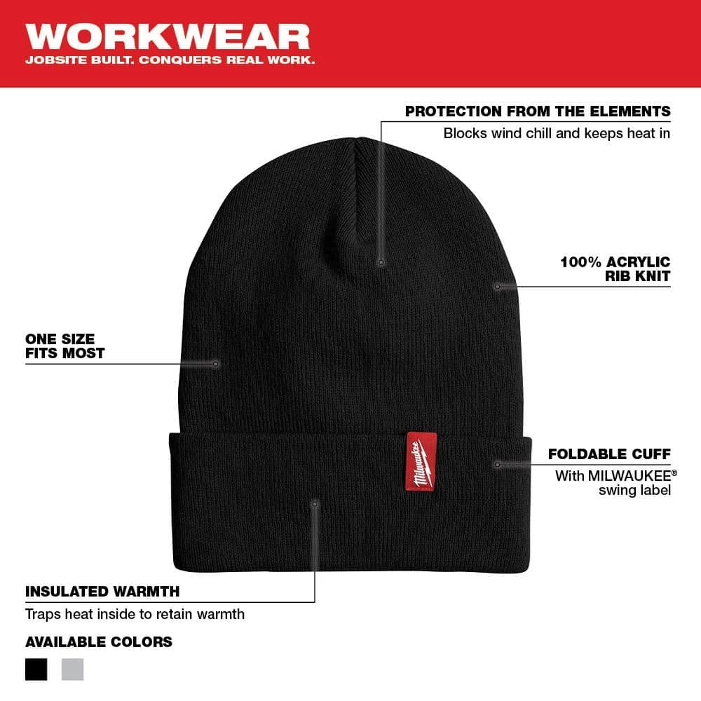 Milwaukee Men's Black Acrylic Cuffed Beanie Hat 2 Milwaukee Men's Black Acrylic Cuffed Beanie Hat - Image 2